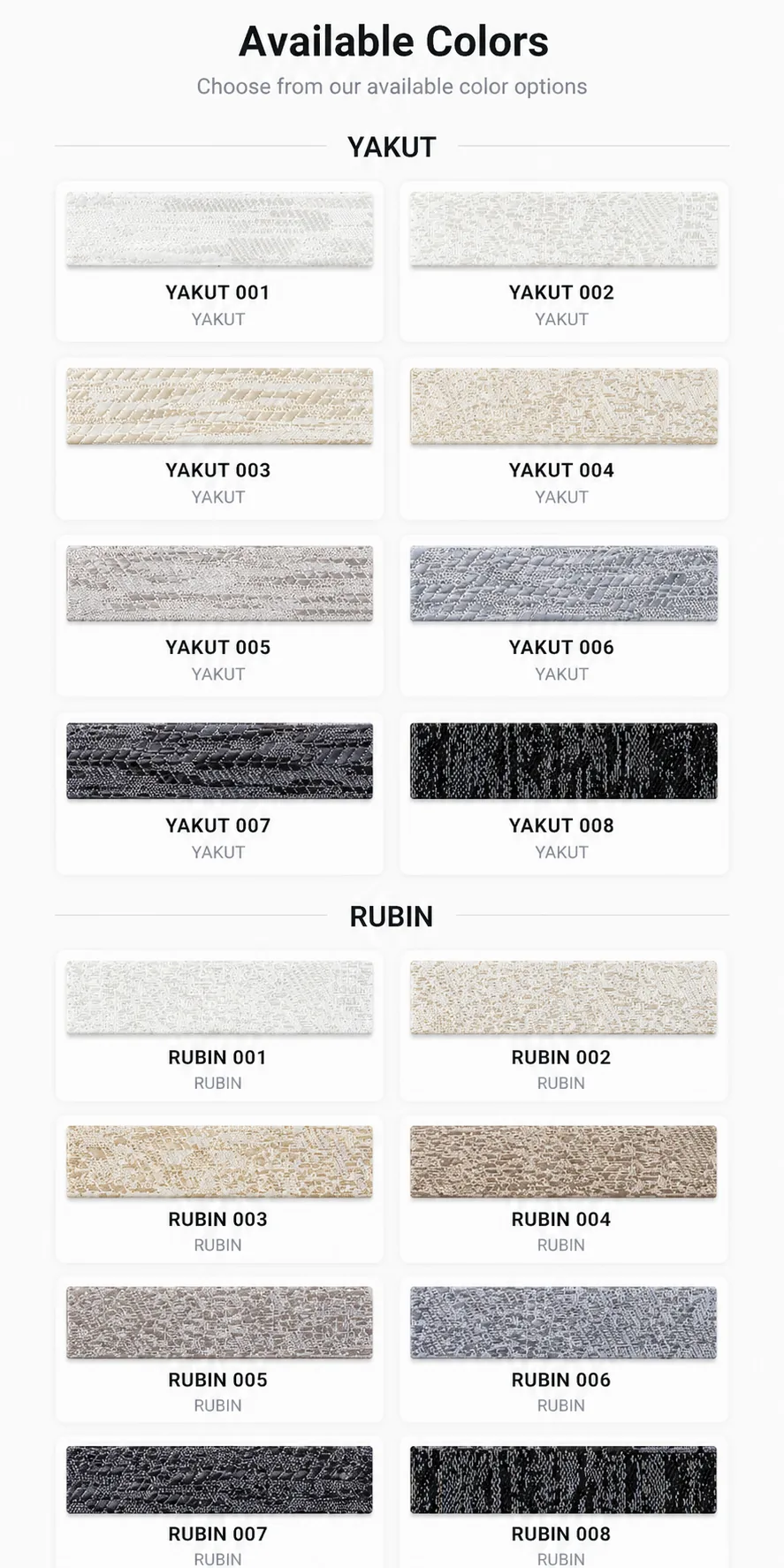 Pleated Blinds available color catalog page 8
